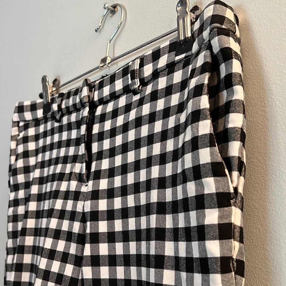Dalia Women's Black White Gingham Rayon Blend Mid Rise Stretch Ankle Pants - Picture 3 of 6